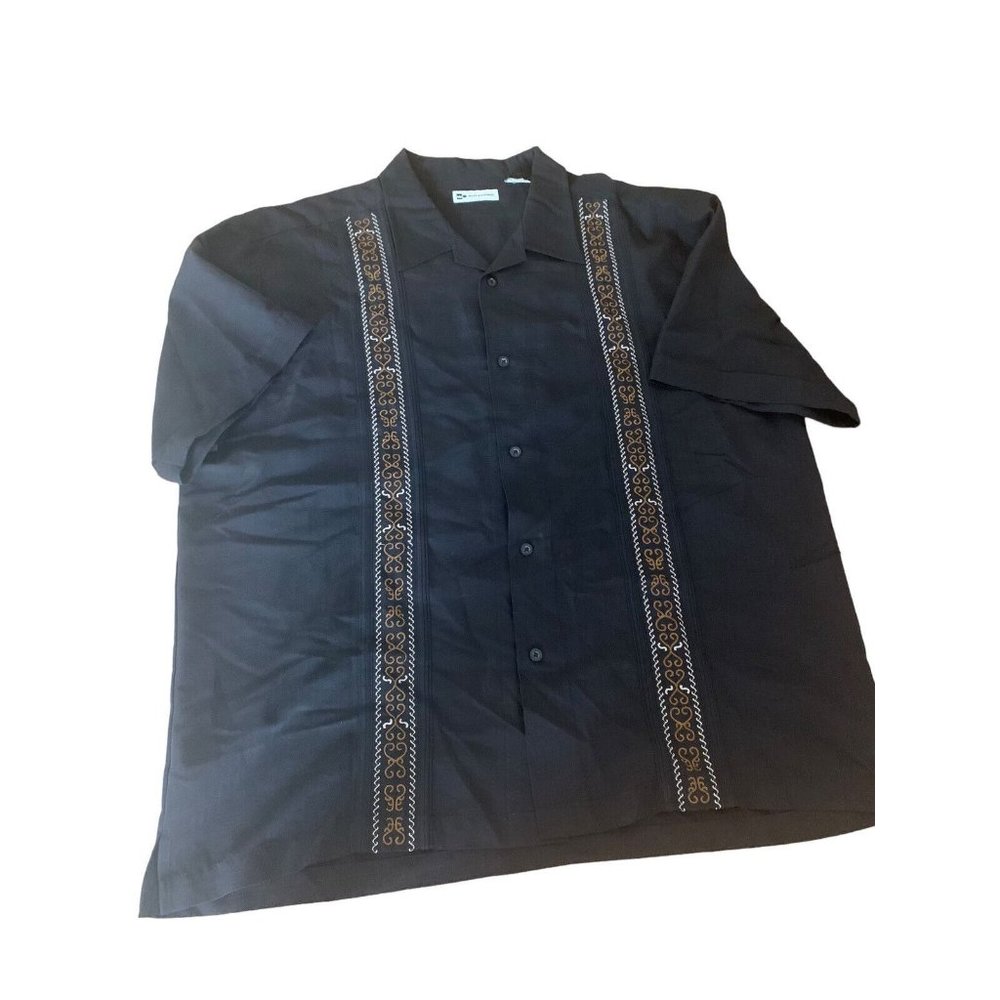 Wilke Rodriguez Black Embroidery Button Up Hawaiian Shirt Mens 2XL XXL
